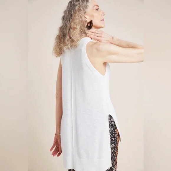 Anthropologie White Desmond Sleeveless Knit Tunic Top Sweater Vest High Low XS - Picture 8 of 8